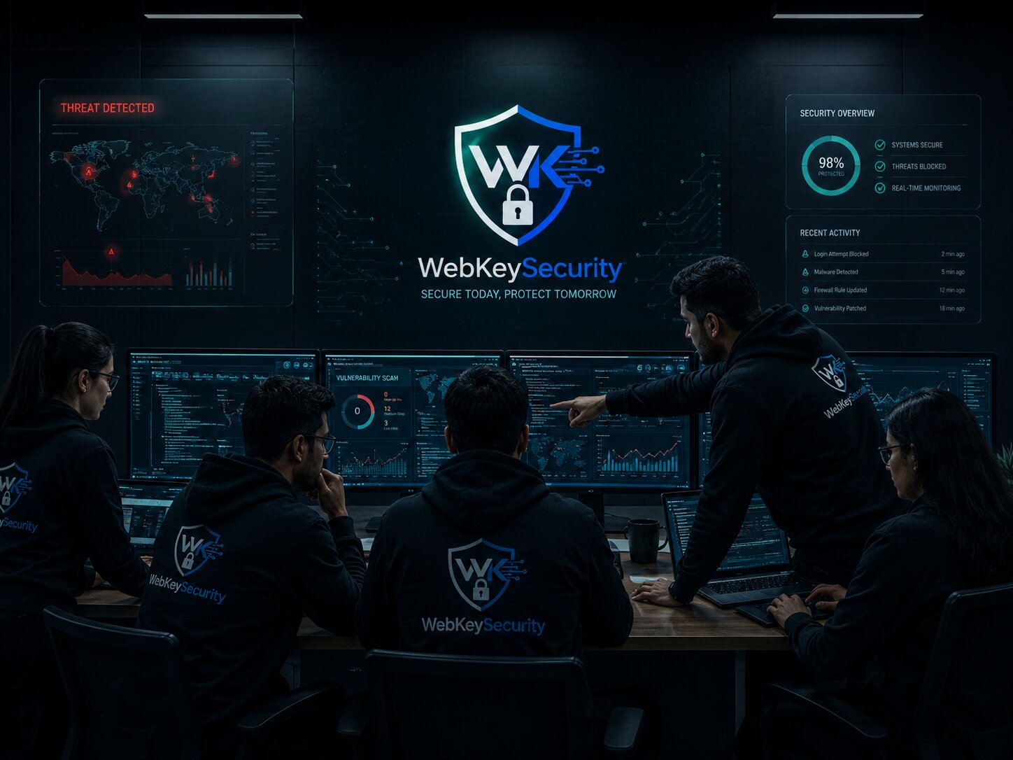 WebKey Security team monitoring threats in a security operations center